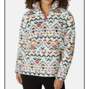 Eddie Bauer Women’s Medium Cream Tribal Aztec Sz XL Plush Teddy Fleece Pullover